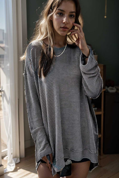 casual chunky knit mock neck long sleeve split pullover sweater 107088