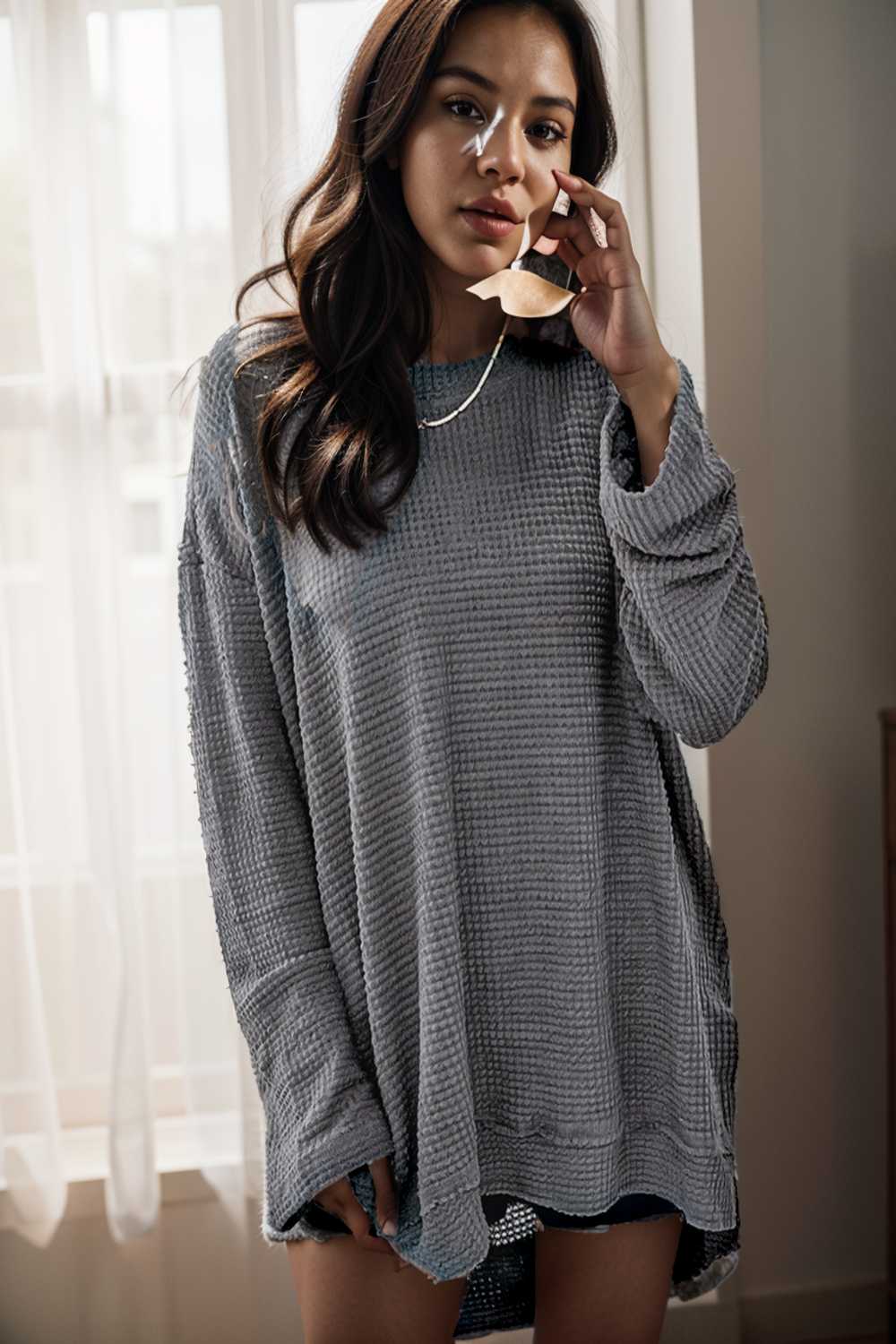 casual chunky knit mock neck long sleeve split pullover sweater 137138