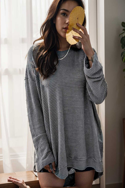 casual chunky knit mock neck long sleeve split pullover sweater 109441