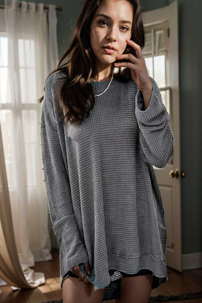 casual chunky knit mock neck long sleeve split pullover sweater 107087