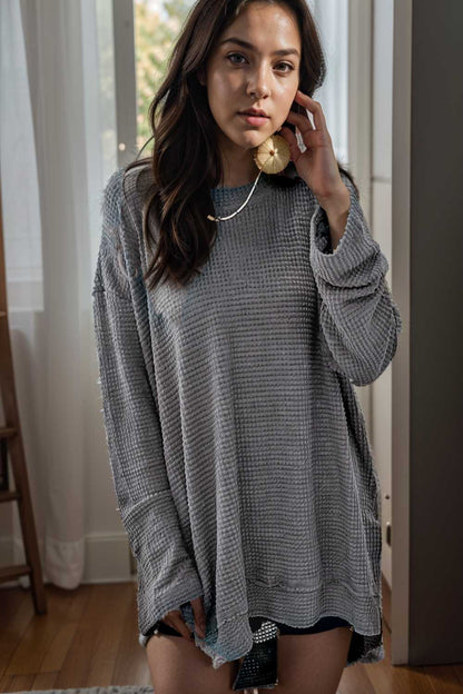 casual chunky knit mock neck long sleeve split pullover sweater 107086