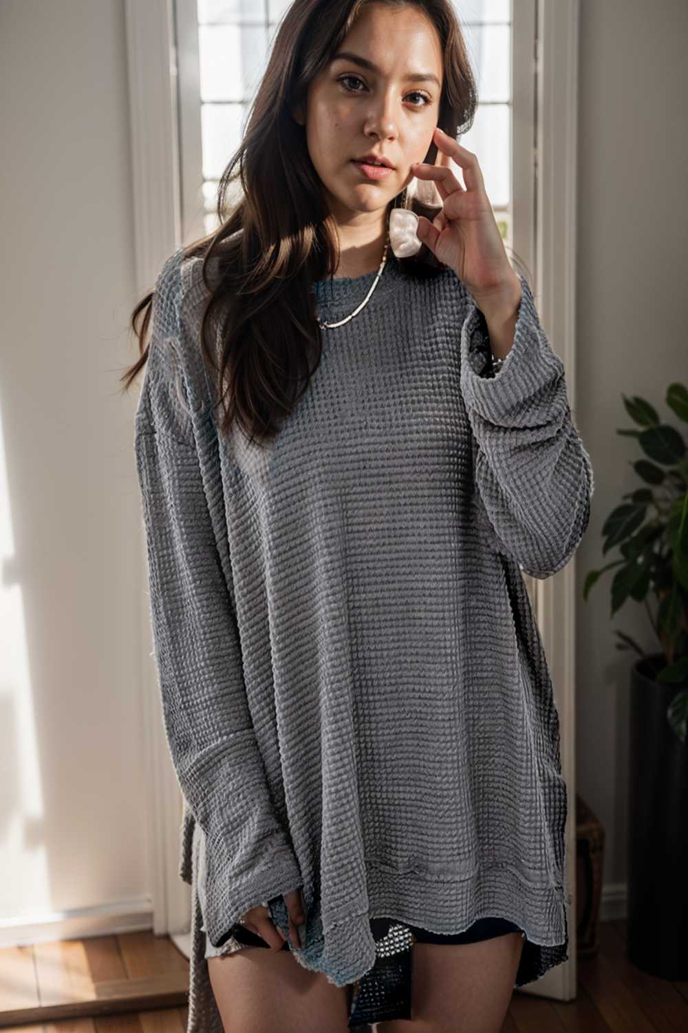 casual chunky knit mock neck long sleeve split pullover sweater 107085