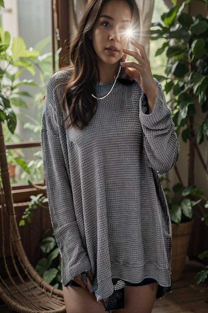 casual chunky knit mock neck long sleeve split pullover sweater 109438