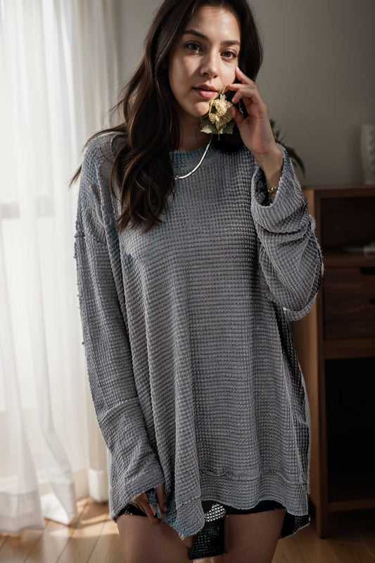 casual chunky knit mock neck long sleeve split pullover sweater 107084