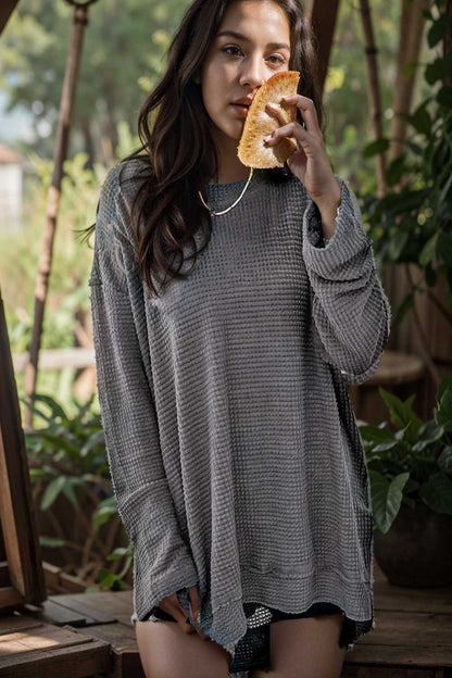 casual chunky knit mock neck long sleeve split pullover sweater 109433