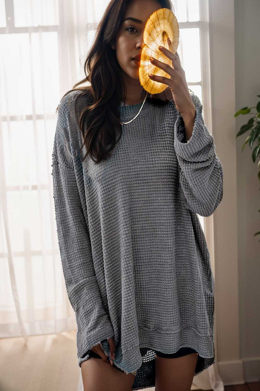 casual chunky knit mock neck long sleeve split pullover sweater 109432