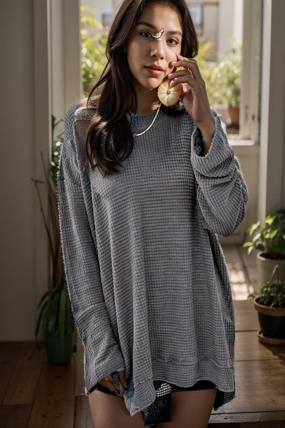 casual chunky knit mock neck long sleeve split pullover sweater 105585