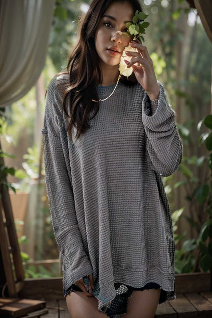 casual chunky knit mock neck long sleeve split pullover sweater 105584