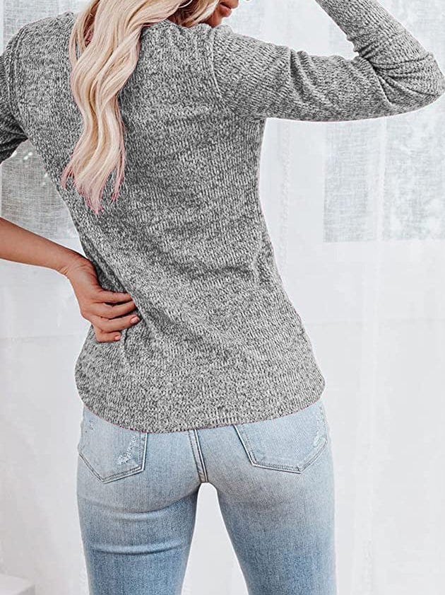 Casual Round Neck Button Long Sleeve T-Shirt