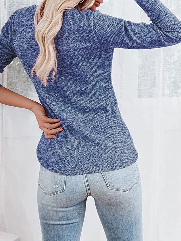 Casual Round Neck Button Long Sleeve T-Shirt