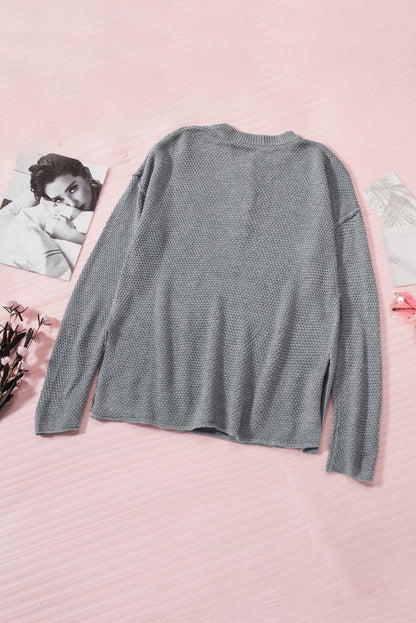 Casual Round Neck Button Long Sleeve T-Shirt