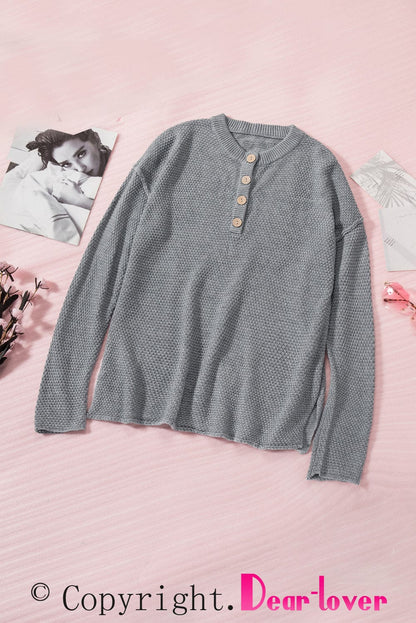 Casual Round Neck Button Long Sleeve T-Shirt