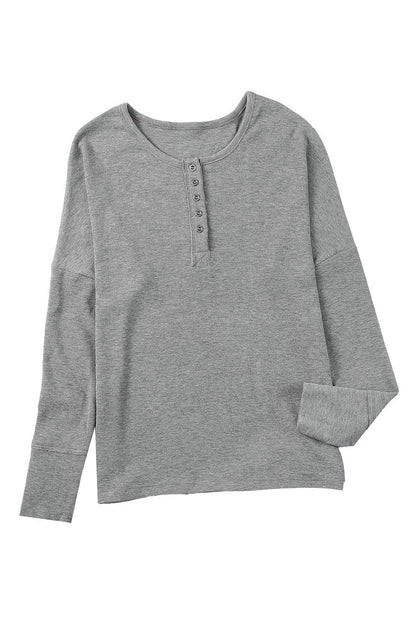 Casual Round Neck Button Long Sleeve T-Shirt