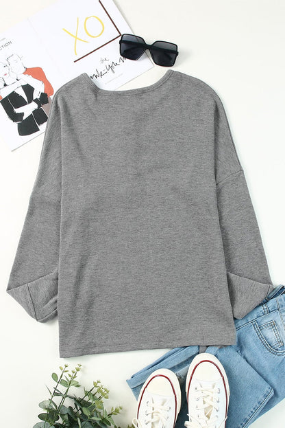 Casual Round Neck Button Long Sleeve T-Shirt