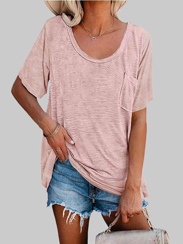 Casual Solid Color Mid-sleeved T-shirt