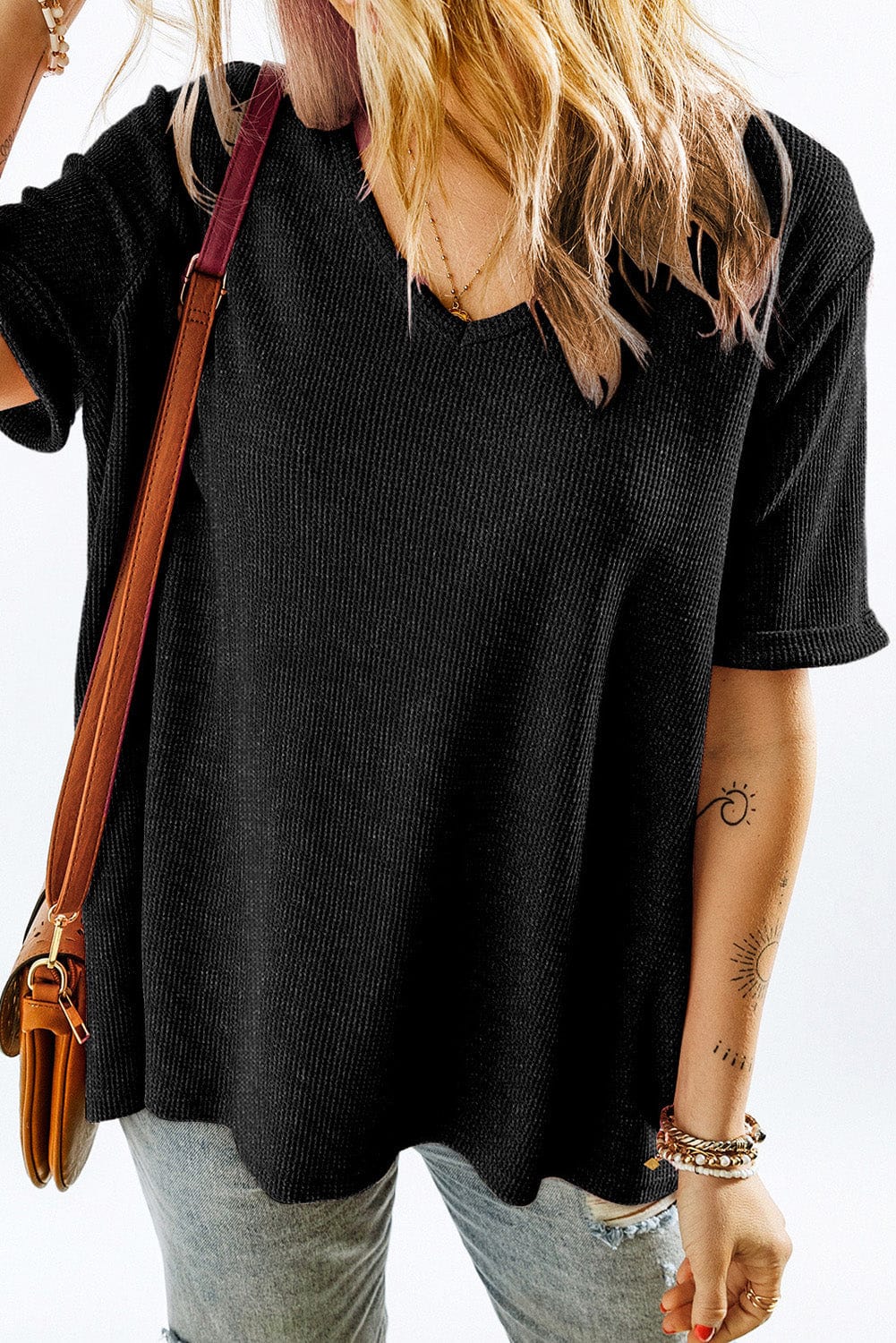 Casual Solid Color Mid-sleeved T-shirt