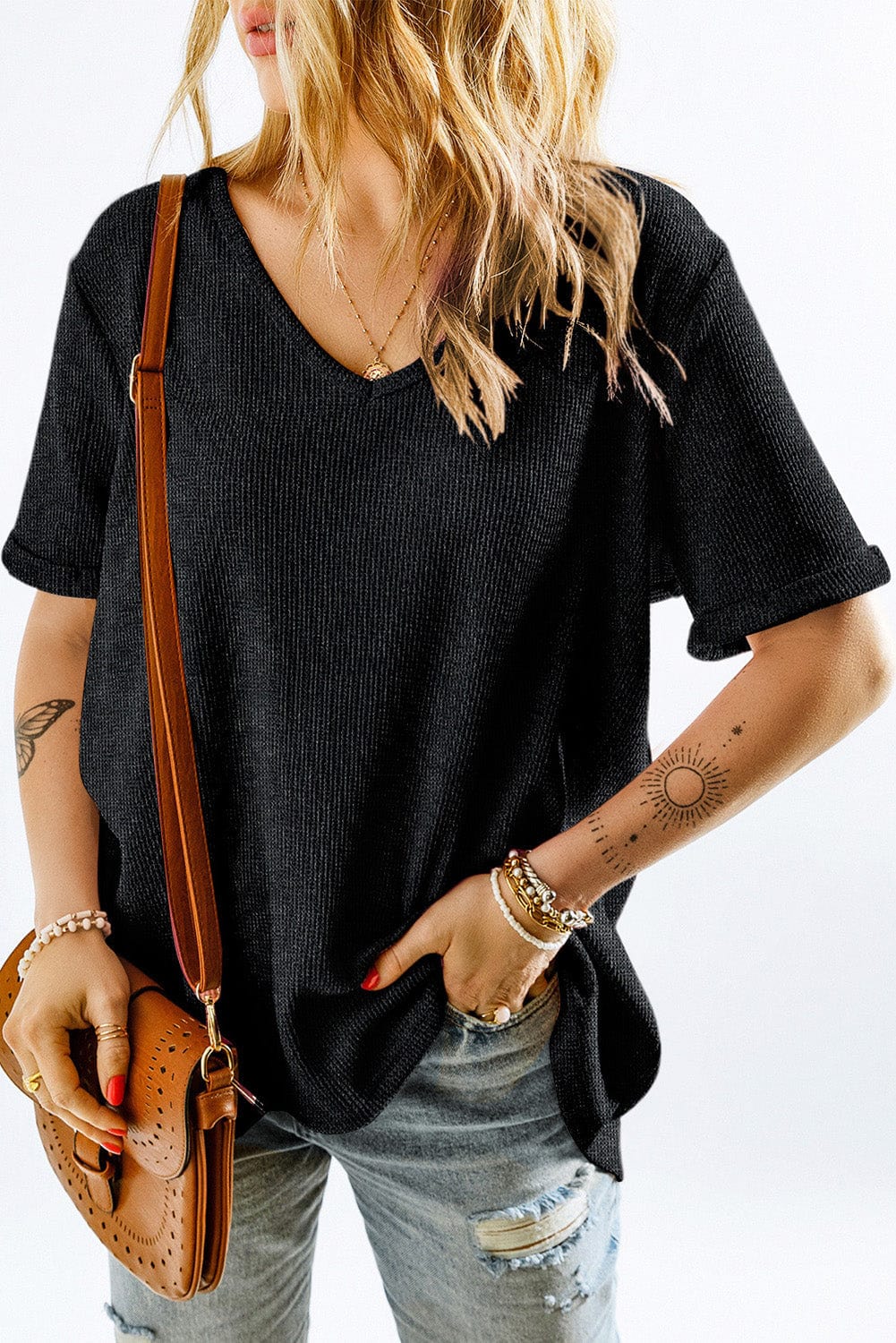 Casual Solid Color Mid-sleeved T-shirt