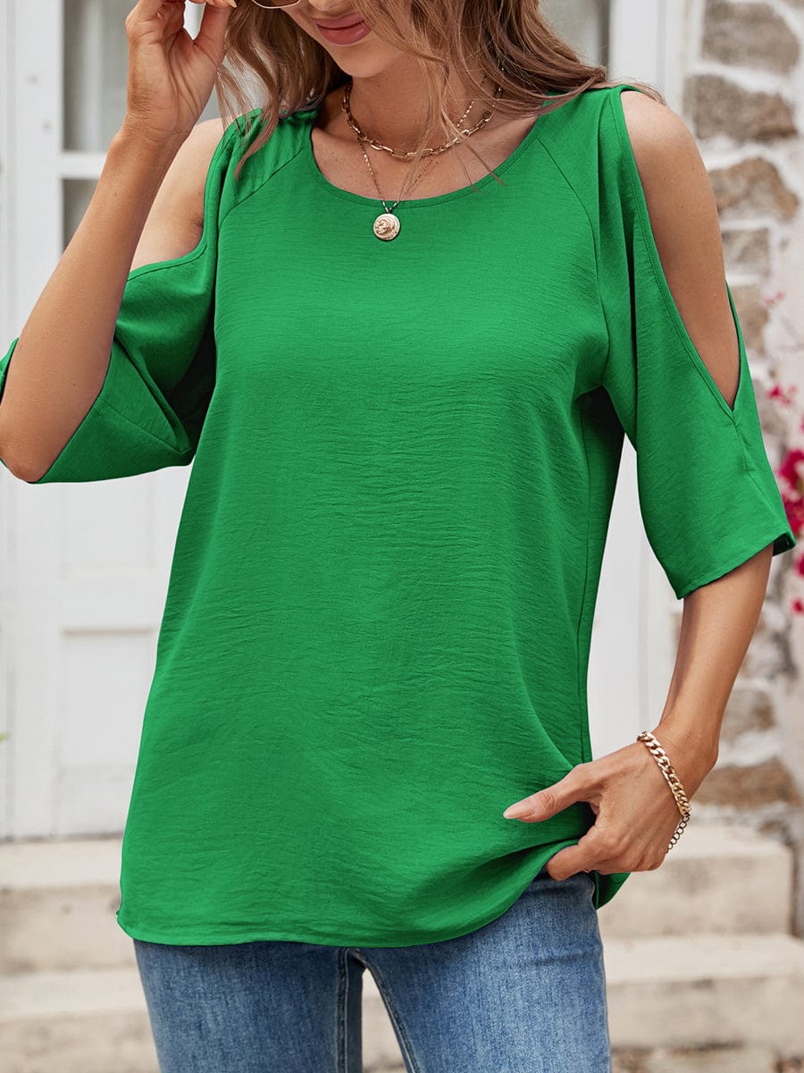 Casual Solid Color Round Neck Strapless T-Shirt