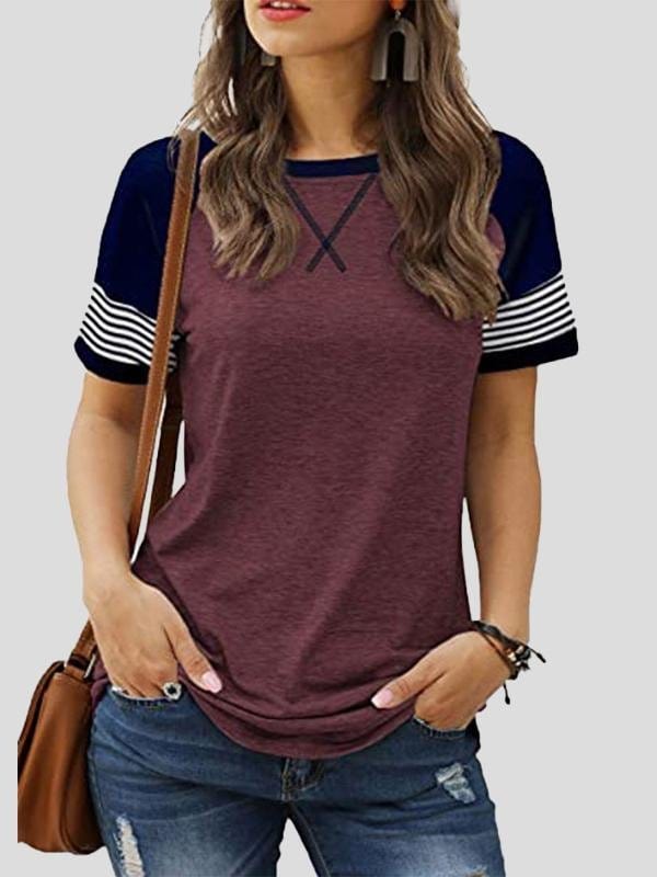 Casual Splicing Faded Short-sleeved Ladies T-shirt