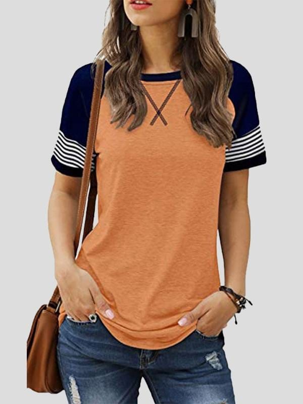 Casual Splicing Faded Short-sleeved Ladies T-shirt