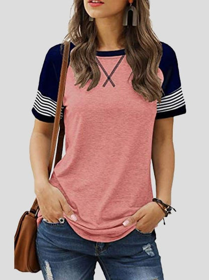 Casual Splicing Faded Short-sleeved Ladies T-shirt