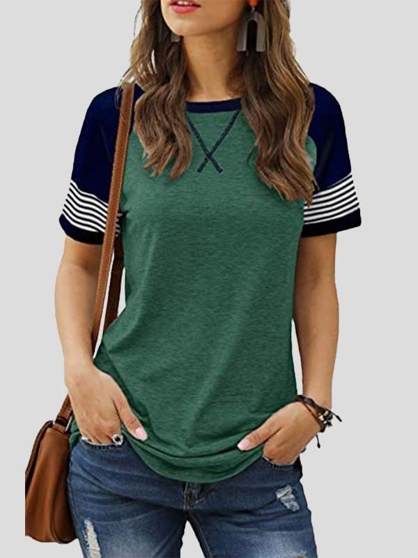 Casual Splicing Faded Short-sleeved Ladies T-shirt