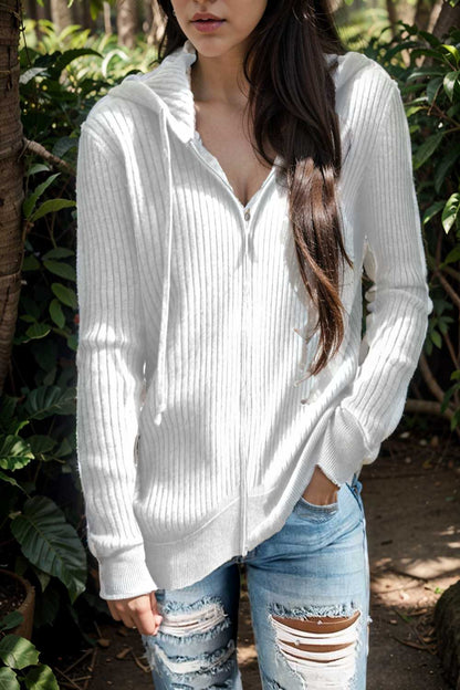 casual zip cardigan long sleeve knit hoodie shirt drop shoulder v neck closed jewel 108081