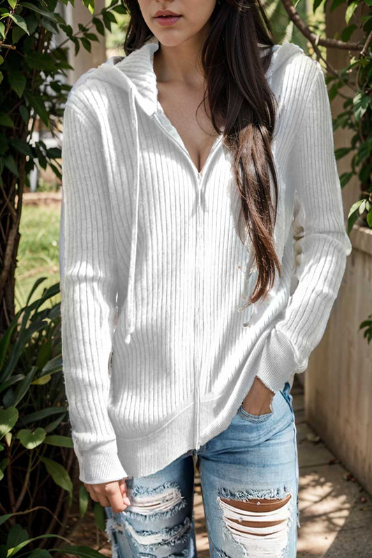 casual zip cardigan long sleeve knit hoodie shirt drop shoulder v neck closed jewel 106125