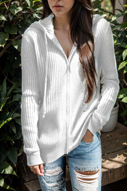 casual zip cardigan long sleeve knit hoodie shirt drop shoulder v neck closed jewel 109430