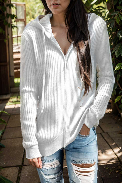 casual zip cardigan long sleeve knit hoodie shirt drop shoulder v neck closed jewel 107080