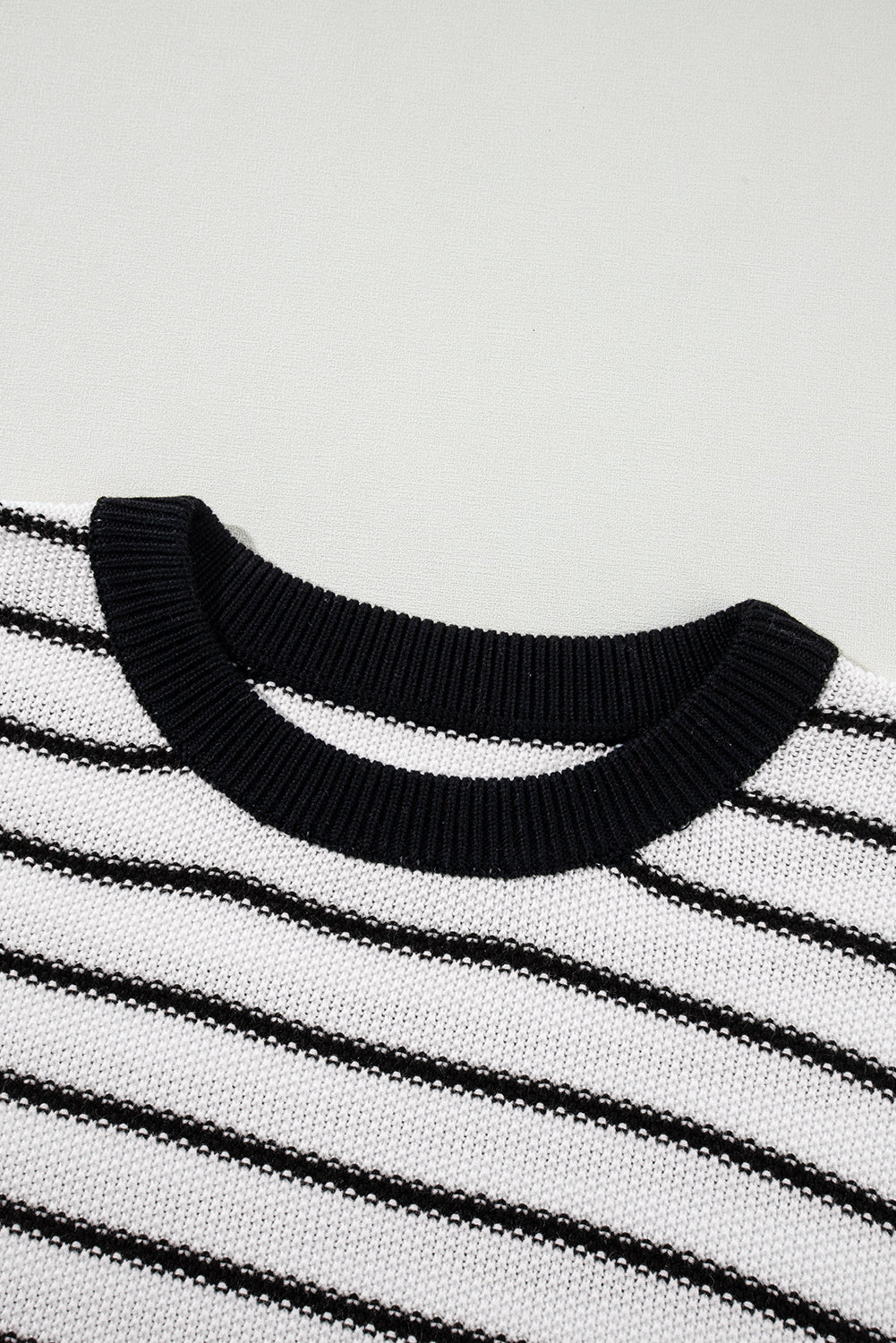 Black Stripe Loose Knit Short Sleeve Sweater