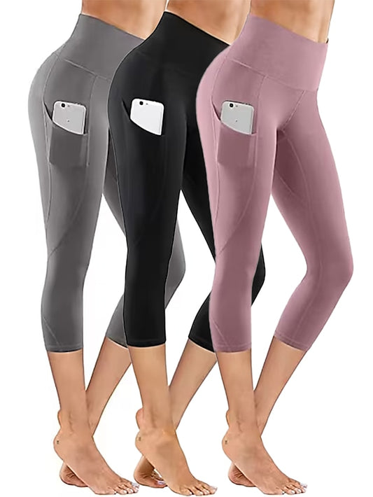 Women's Yoga Leggings Side Pockets Tummy Control Butt Lift High Waist Yoga Fitness Gym Workout Capri Leggings Black Pink Grey Sports Activewear High Elasticity - LuckyFash™