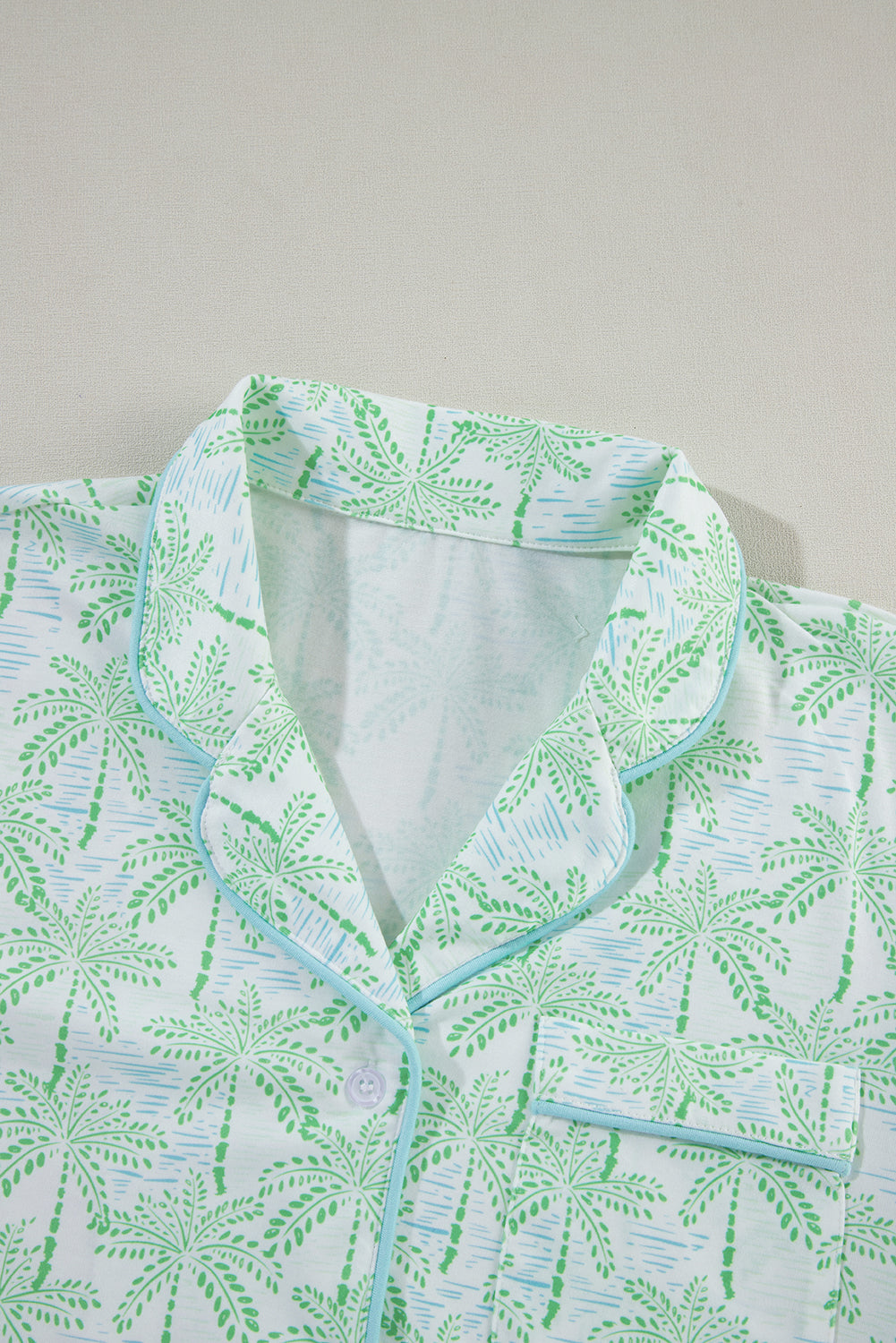 Green Vacation Coco Tree Print Short Sleeve Pajamas Set