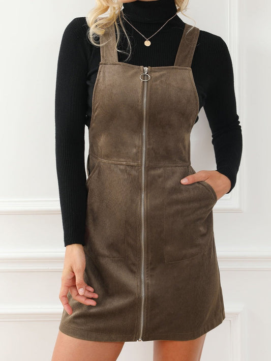 Zip Pocket Leather Strap Dress