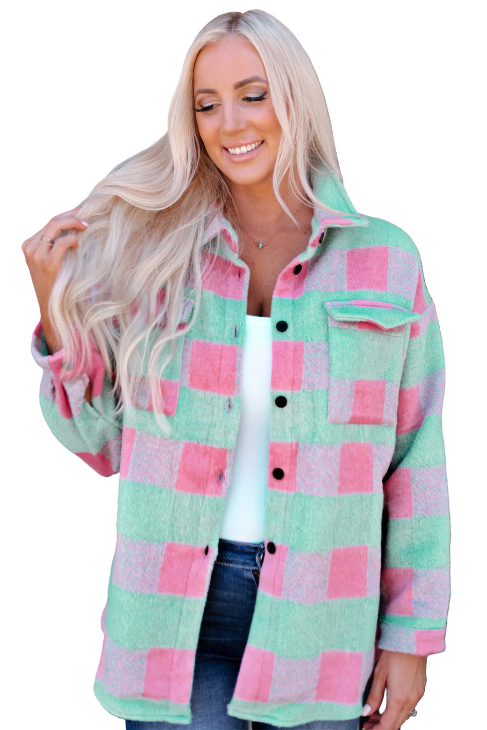 Pink Plaid Pattern¬†Oversized Shacket