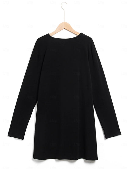 Women's T shirt Tee Modal Plain Casual Daily Weekend Flowing tunic Black Long Sleeve Fashion Daily Basic Round Neck Fall & Winter