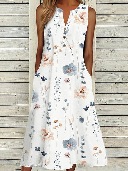 Women's Tank Dress Floral Print V Neck Midi Dress Daily Vacation Sleeveless Summer Spring