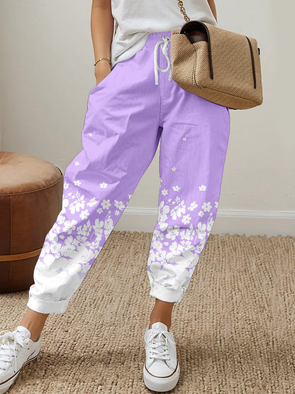 Women's Sweatpants Polyester Floral Black Pink Active Mid Waist Long Street Daily Wear Spring