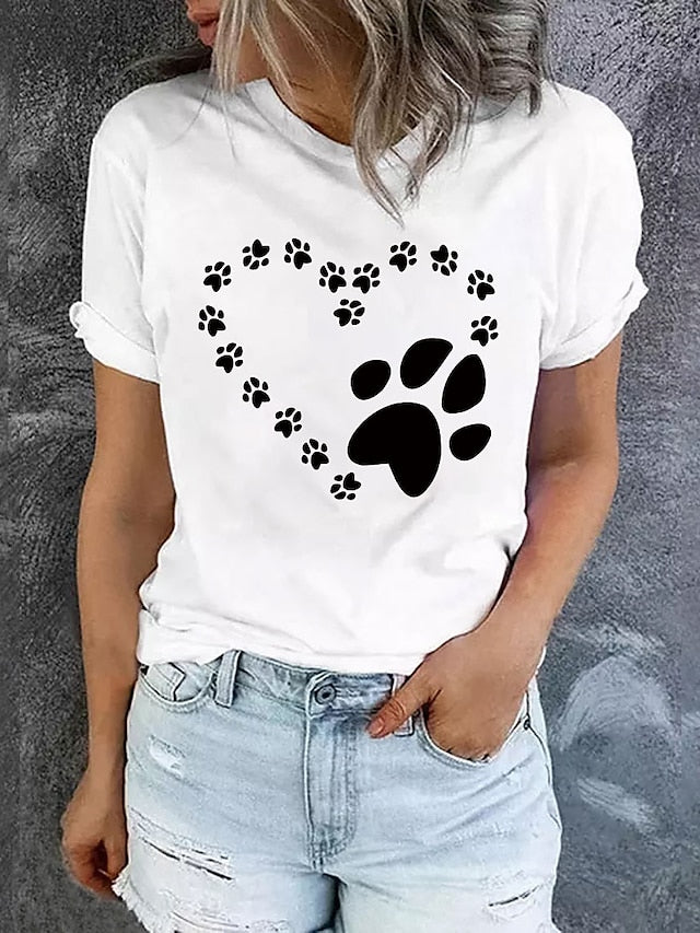 Women's T shirt Tee Burgundy Tee 100% Cotton Graphic Dog Letter Daily Holiday Weekend Print Black Short Sleeve Basic Round Neck