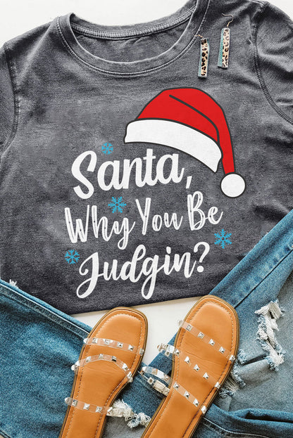 Gray Christmas Santa Hat Snowflake Slogan T-Shirts