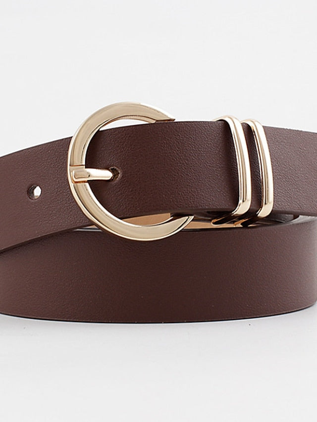 Women's Unisex PU Buckle Belt PU Leather Prong Buckle D-ring Casual Classic Party Daily Black Pink Brown Beige - LuckyFash™