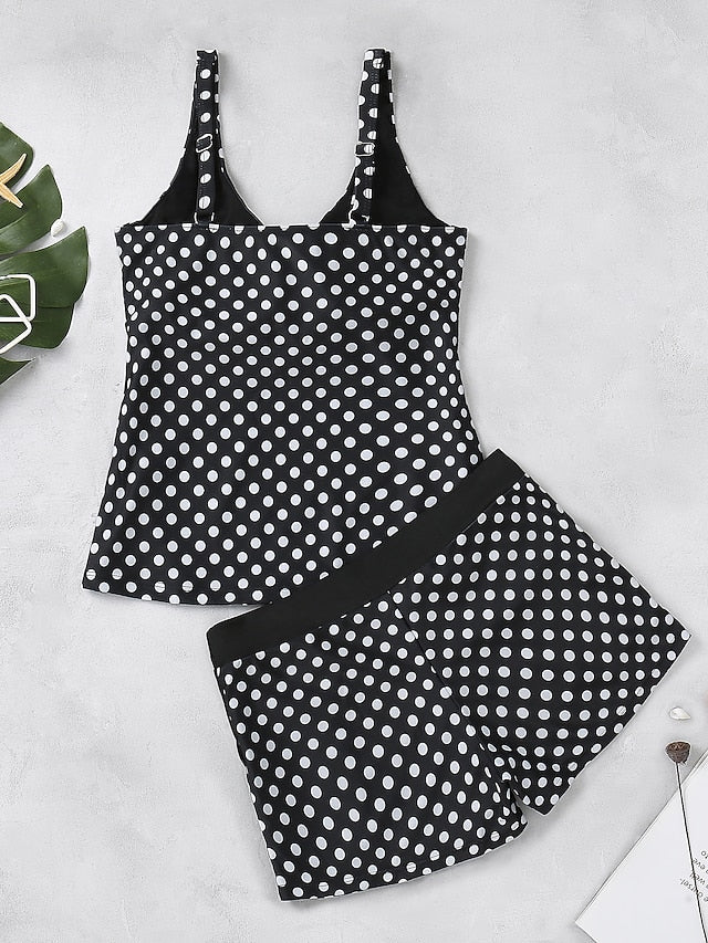 Women's Swimwear Tankini 2 Piece Normal Swimsuit Push Up Polka Dot Green Black Blue Purple Light Green Vest Bathing Suits Sports Casual Vacation / Summer / New / Padded Bras - LuckyFash™