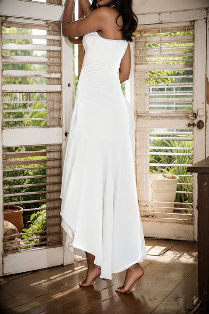 charming sling open back ruffled irregular dress 110444