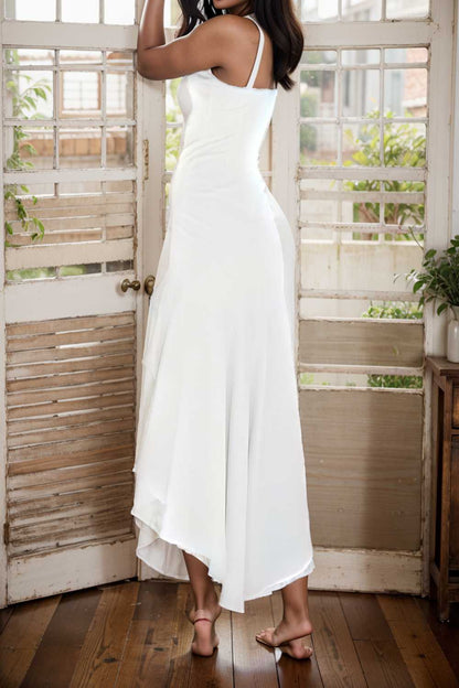 charming sling open back ruffled irregular dress 106090
