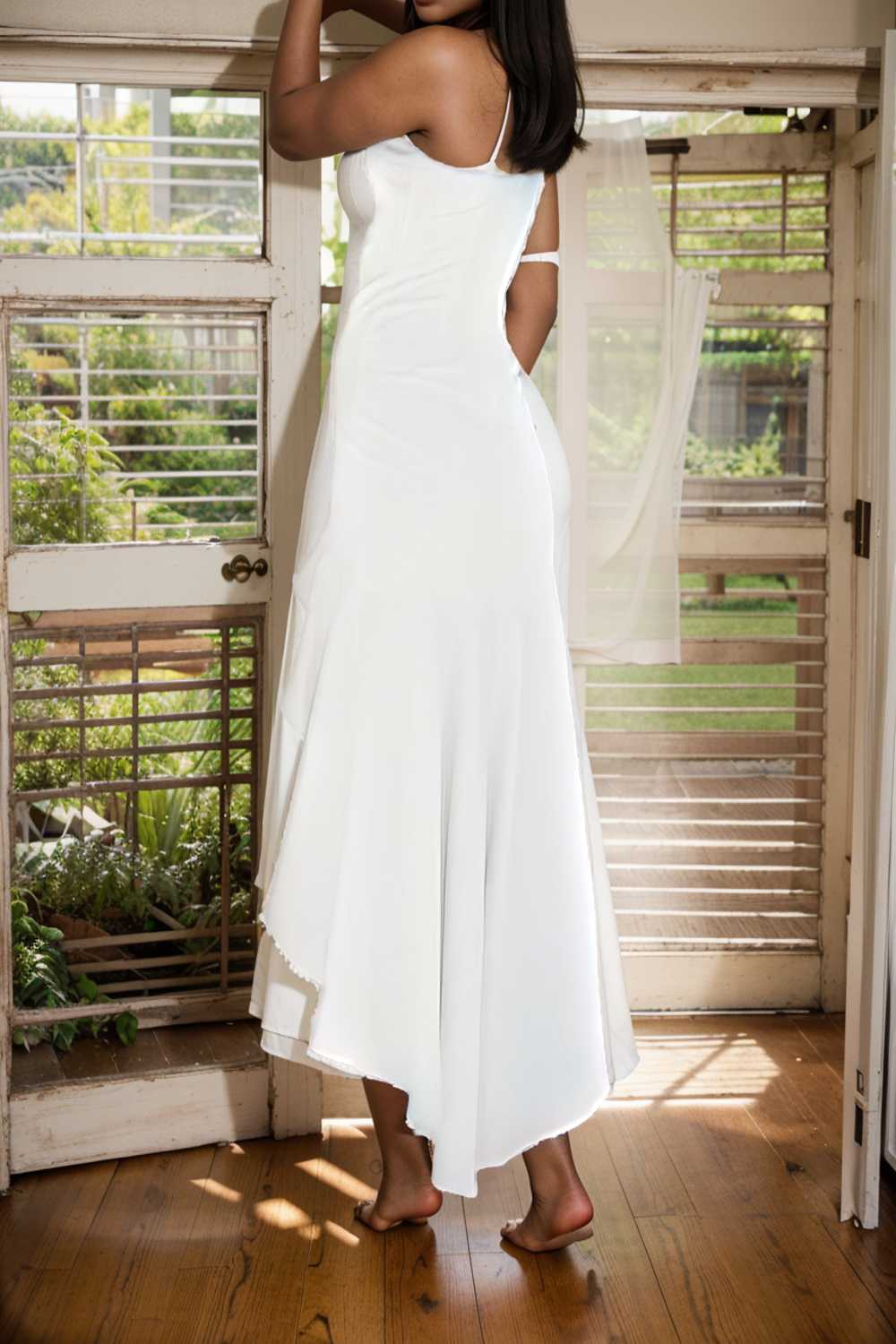 charming sling open back ruffled irregular dress 106088