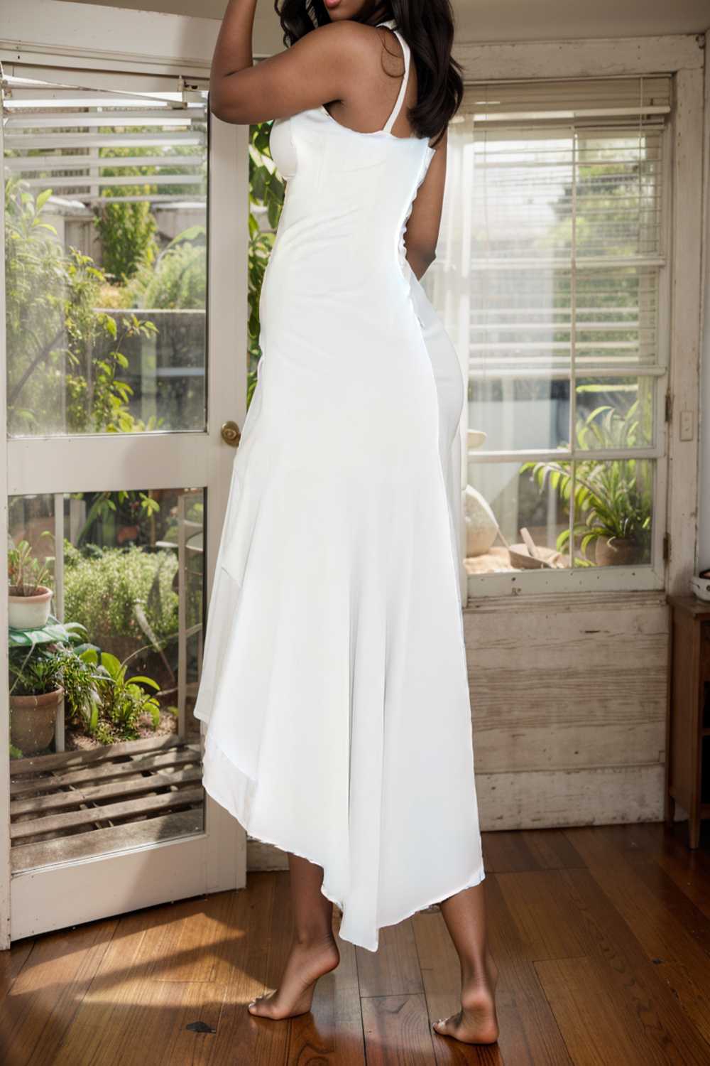 charming sling open back ruffled irregular dress 106087