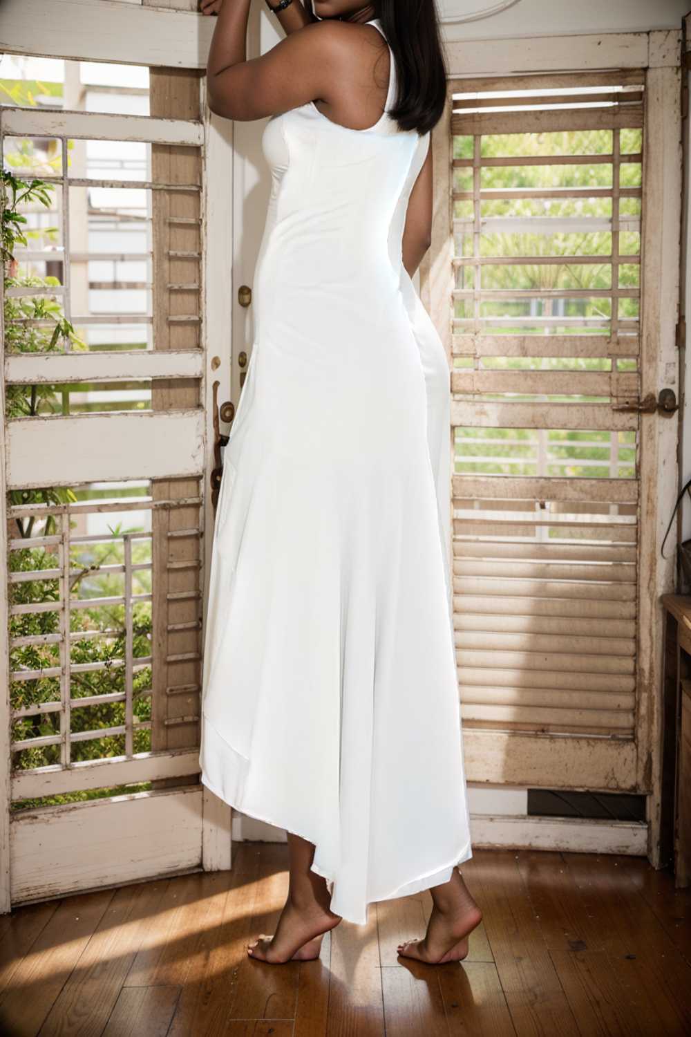 charming sling open back ruffled irregular dress 110439