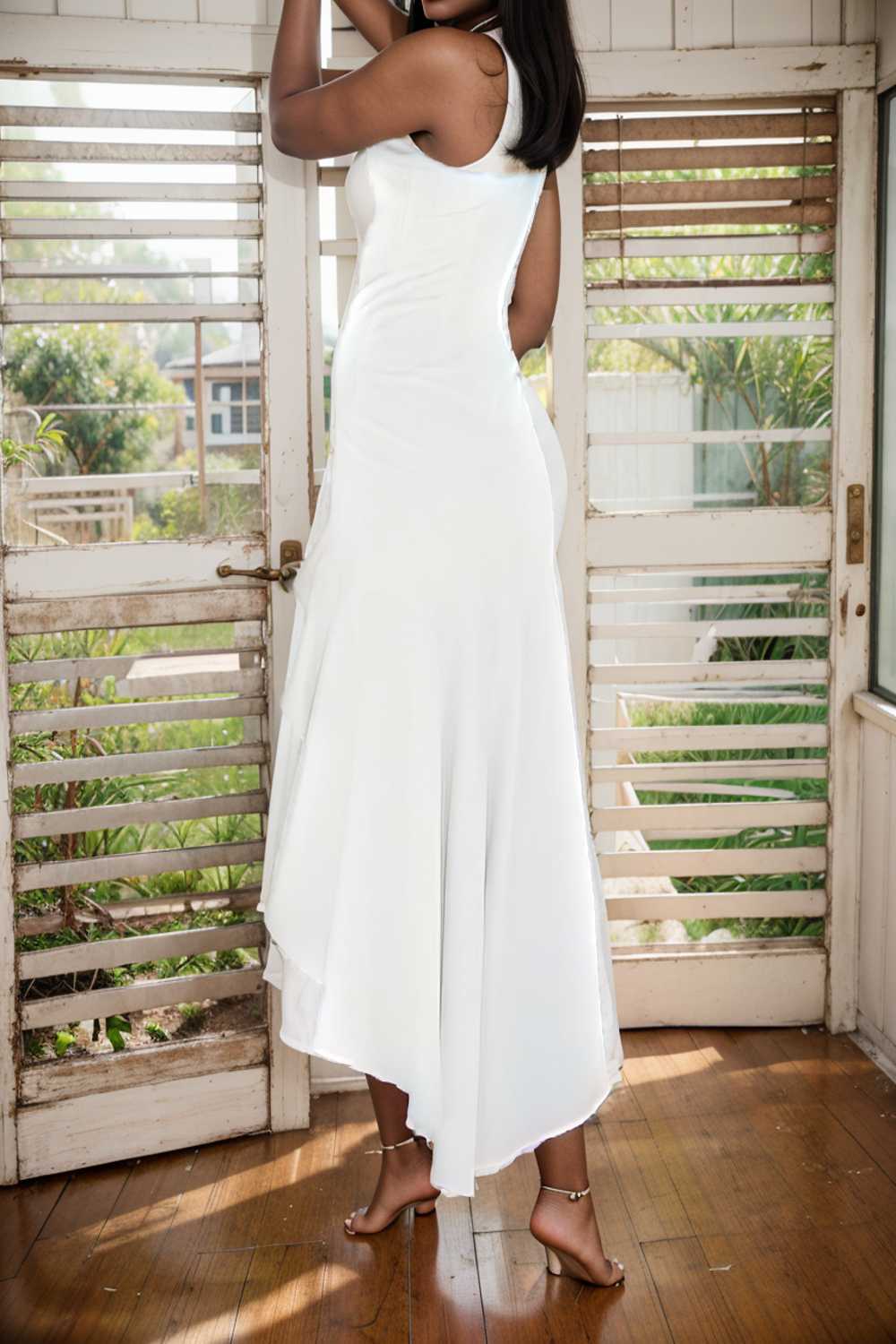 charming sling open back ruffled irregular dress 110437