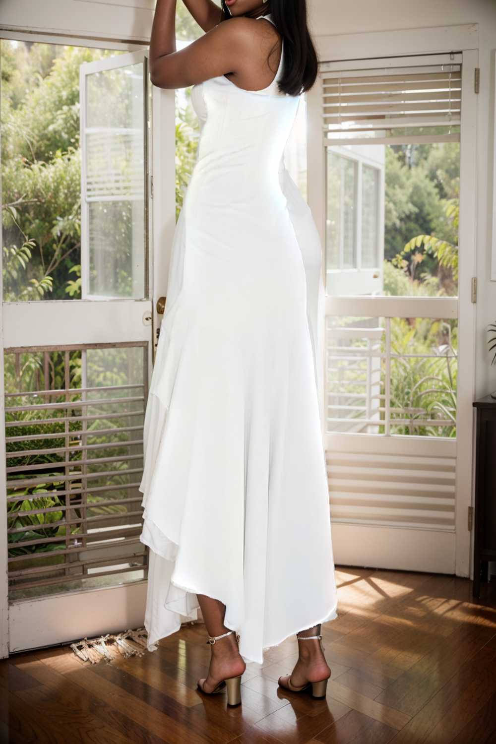 charming sling open back ruffled irregular dress 110436