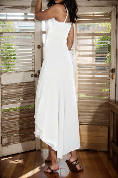 charming sling open back ruffled irregular dress 110435